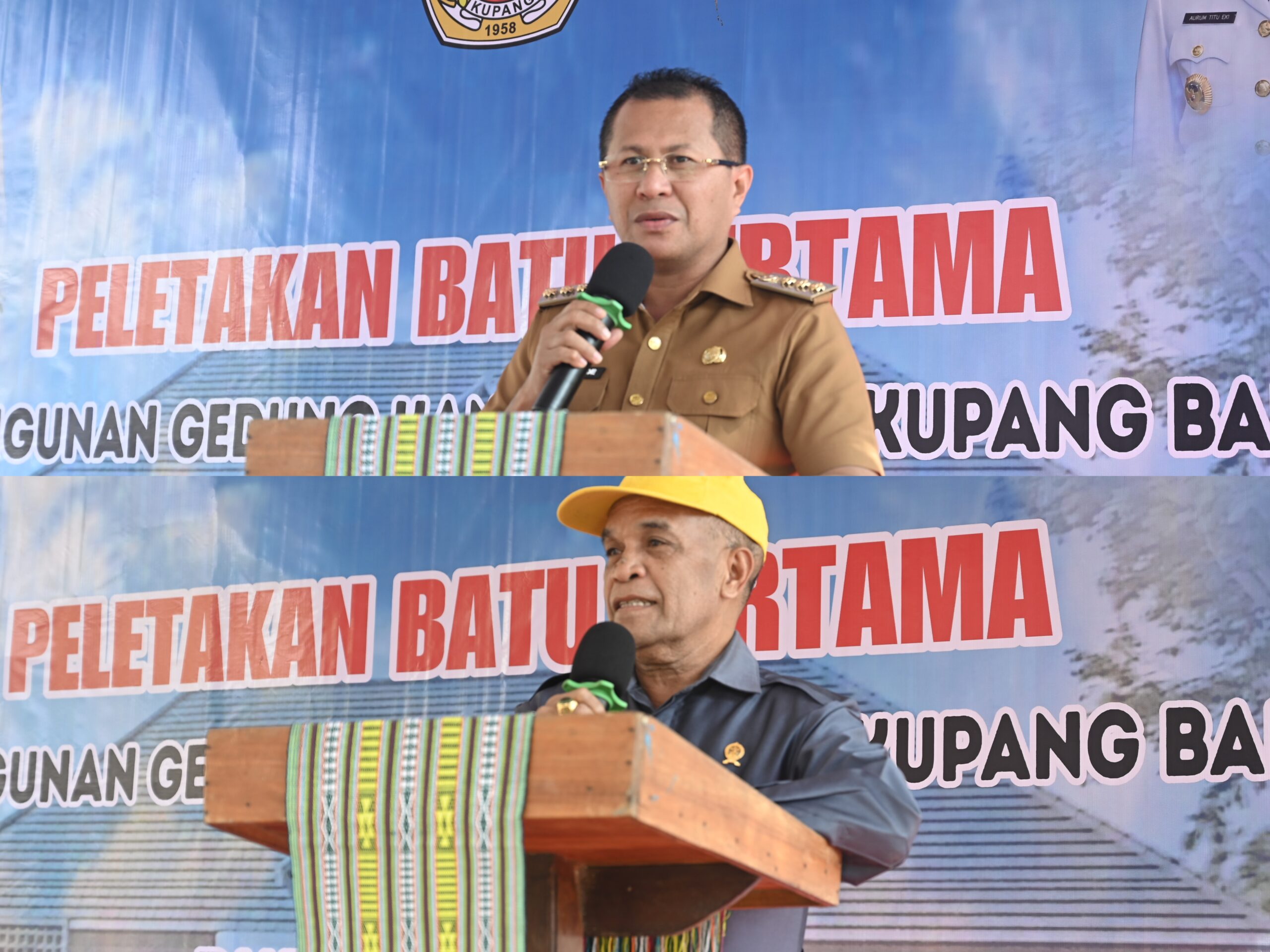 Keterangan: Sambutan Bupati Kupang, Yosef Lede, S.H dan Ketua DPRD Kabupaten Kupang, Daniel Taimenas, S.H saat Peletakan Batu Pertama Pembangunan Kantor Camat.