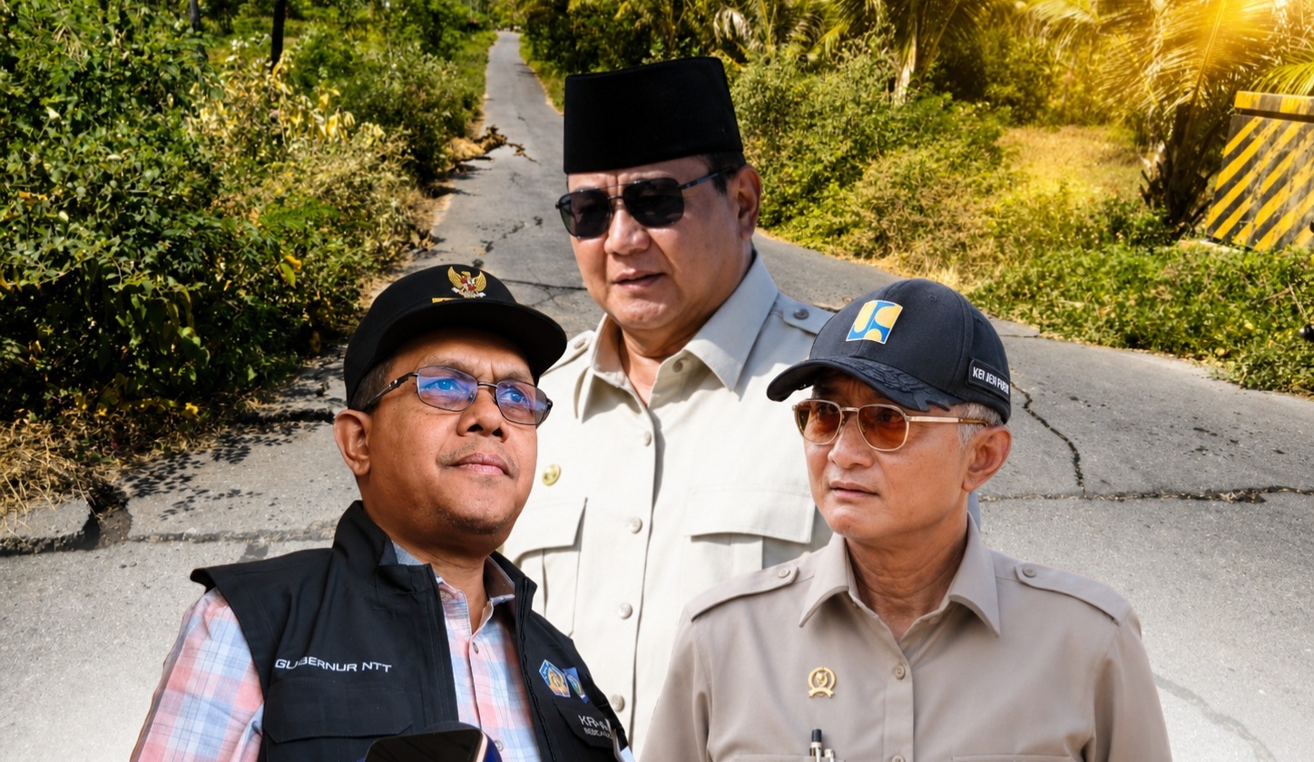 Keterangan: Presiden RI, Prabowo Subianto, Gubernur NTT, Emanuel Melkiades Laka Lena, dan Menteri PU RI, Dody Hanggodo.